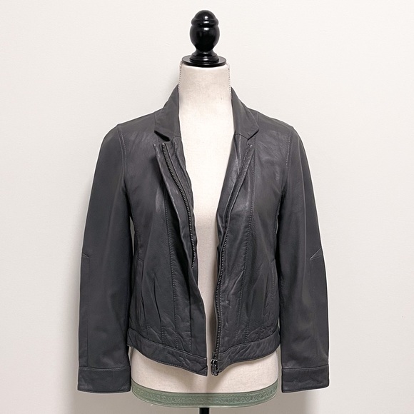 Zadig and Voltaire Gray Leather Leah Moto Jacket Medium Zip Up Lined RUNS SMALL - Picture 4 of 12